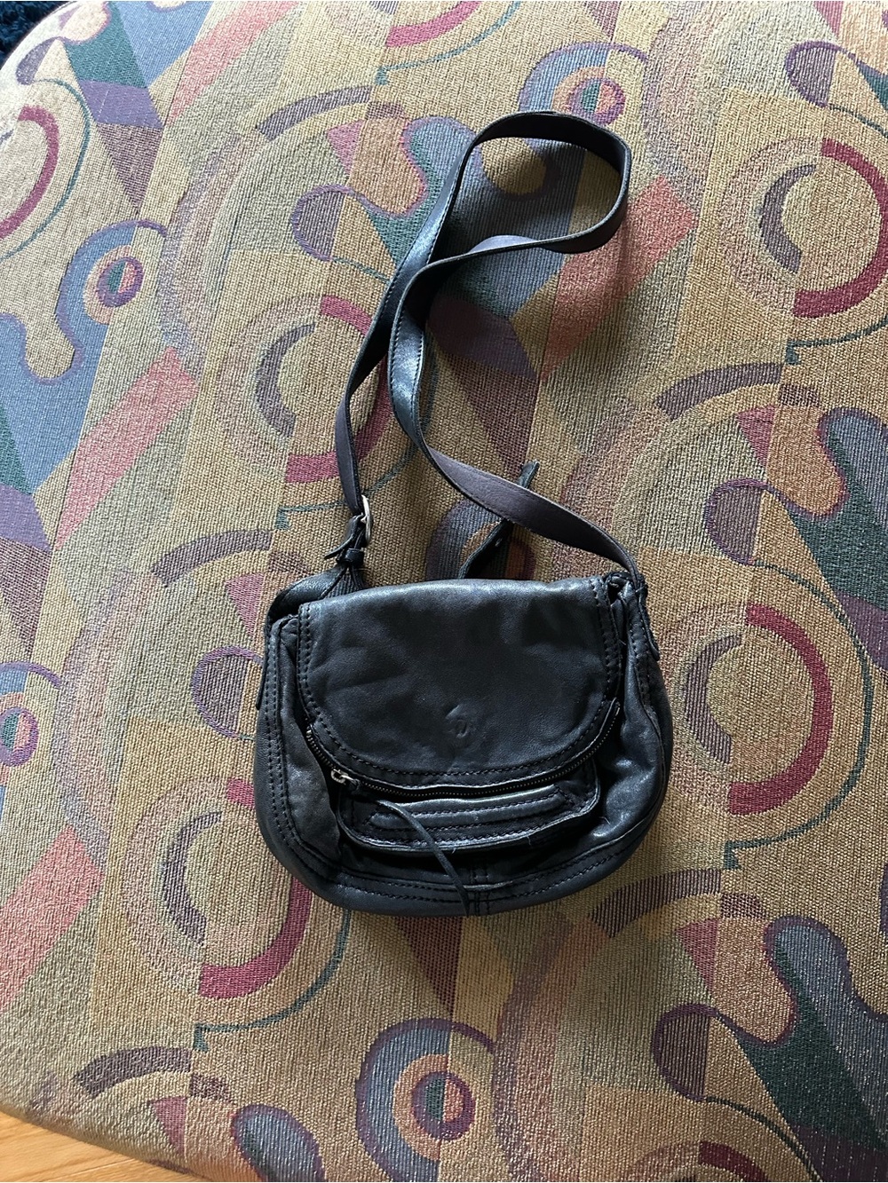 Lucky Brand Black Leather Crossbody Bag with Front Zip Pocket